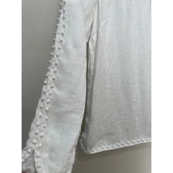 J.Crew 100% Linen Top Blouse 2 White Embroidered Coastal Old Money Minimalist - Picture 2 of 9